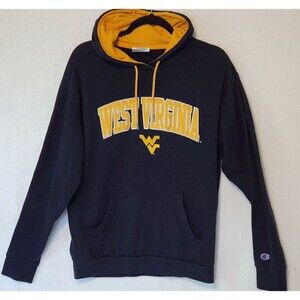 Vintage Champion Hoodie Mens Medium WVU West Virginia Mountaineers Sewn Logo